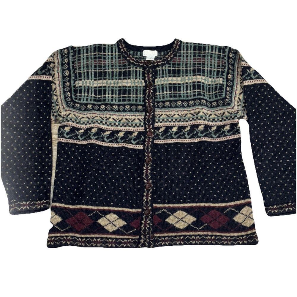 Vintage KB Collections Sweater Shetland Wool Women Icelandic Navy Med